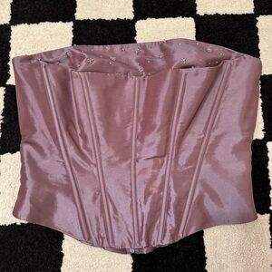 Elegant Purple Iridescent Rhinestone Corset Zip Back Top